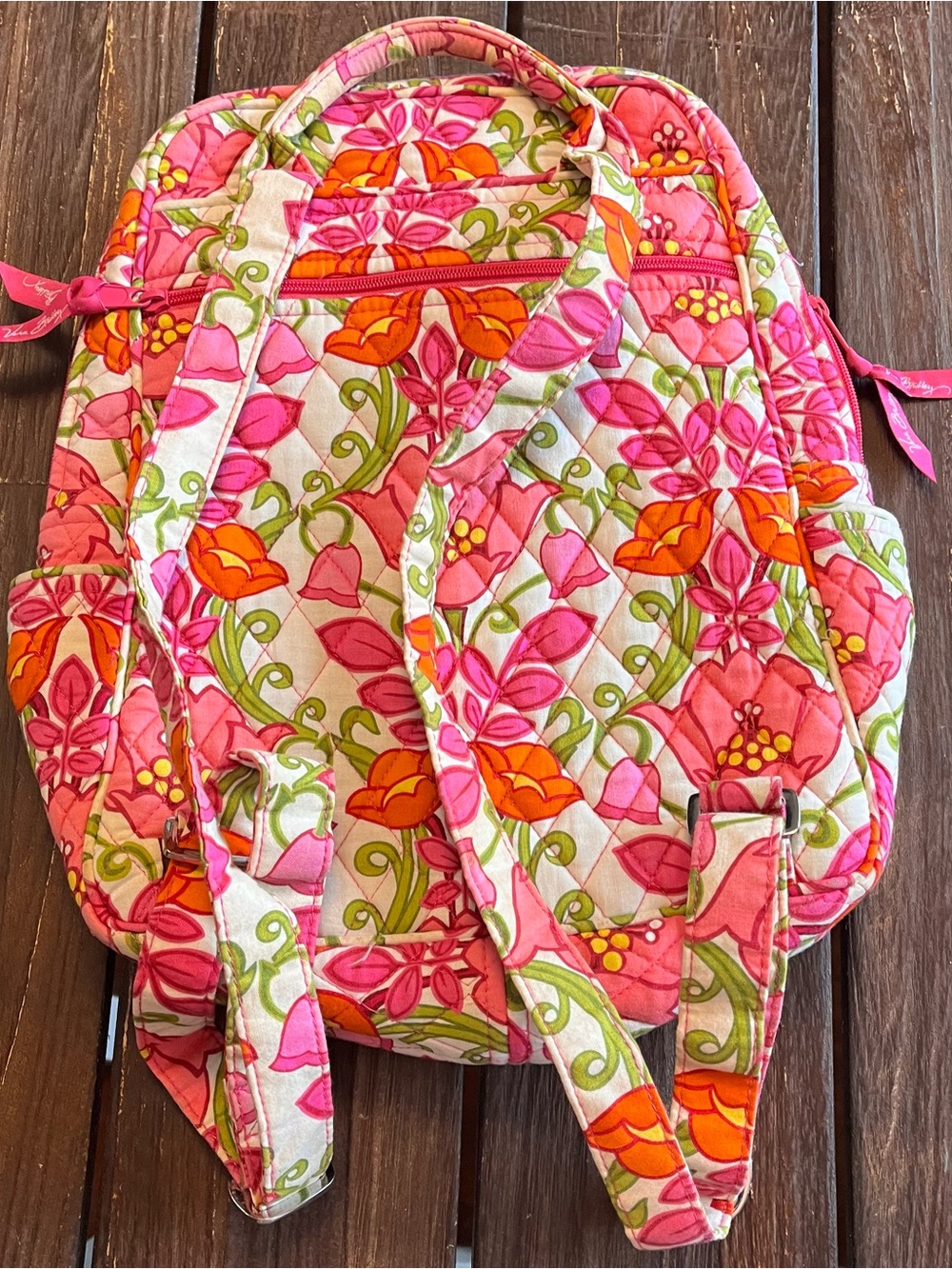 Vera Bradley Retired Lilli Bell Pink Orange Green Quilted Adjustable Backpack - Picture 3 of 10